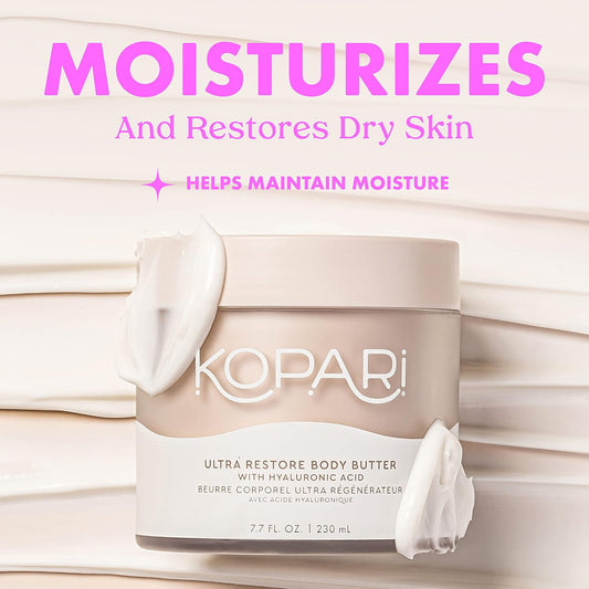 Kopari Ultra Restore Body Butter, Whipped Lightweight Formula, Hyaluronic Acid & Mango Seed Butter, Deep & Long-Lasting Moisture, Guava 7.7 Oz
