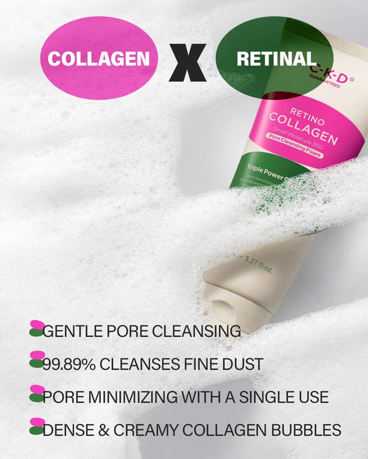 Ckd Retino Collagen Small Molecule 300 Pore Cleansing Foam, Exfoliating Face Wash For Pore Cleansing And Tightening, Foaming Facial Cleanser With Natural Surfactants To Remove Impurities, 5.07Oz