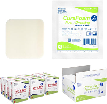 Dynarex Curafoam Foam Dressing, Non-Bordered, Sterile, Provides Cushioned And Moist Wound Care, 4" X 4.25", Pack Of 120