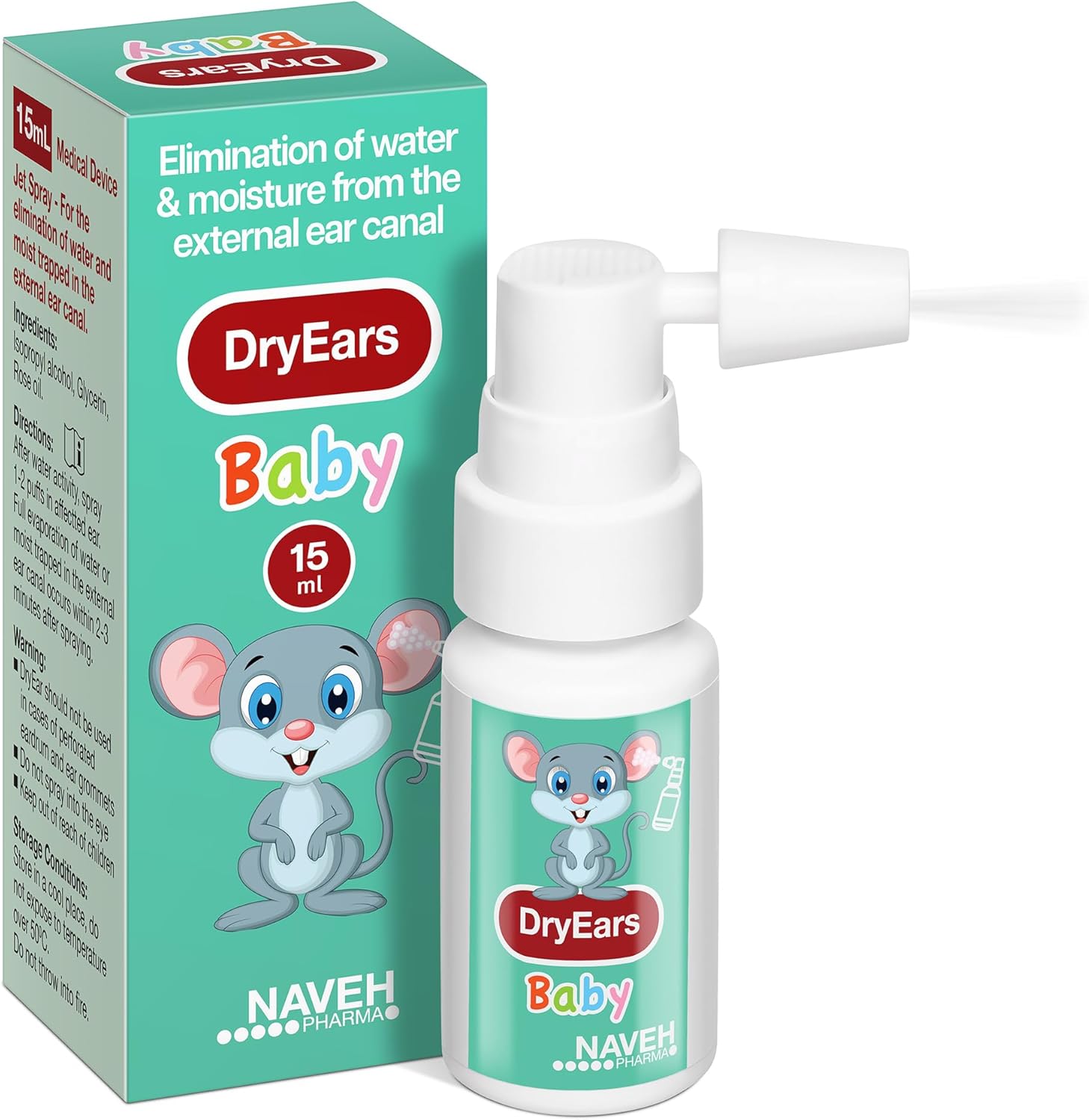 Naveh Pharma Dry Ears Baby | Swimmers Ear Drops Spray | Ear Drying Drops For Little Swimmers | Remove Water Trapped In Ears In Seconds | Prevent Hearing Loss (0.5 Fl Oz)