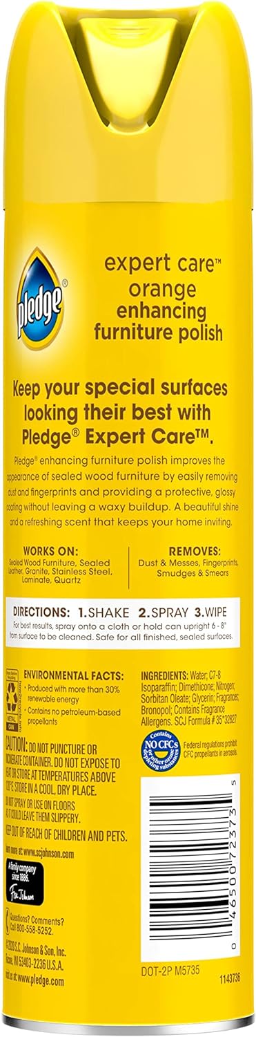 Pledge Expert Care Furniture Polish Spray, Works on Wood, Granite, and Leather, Shine and Protect Furniture Cleaner, Orange, 9.7 Oz, Pack of 3