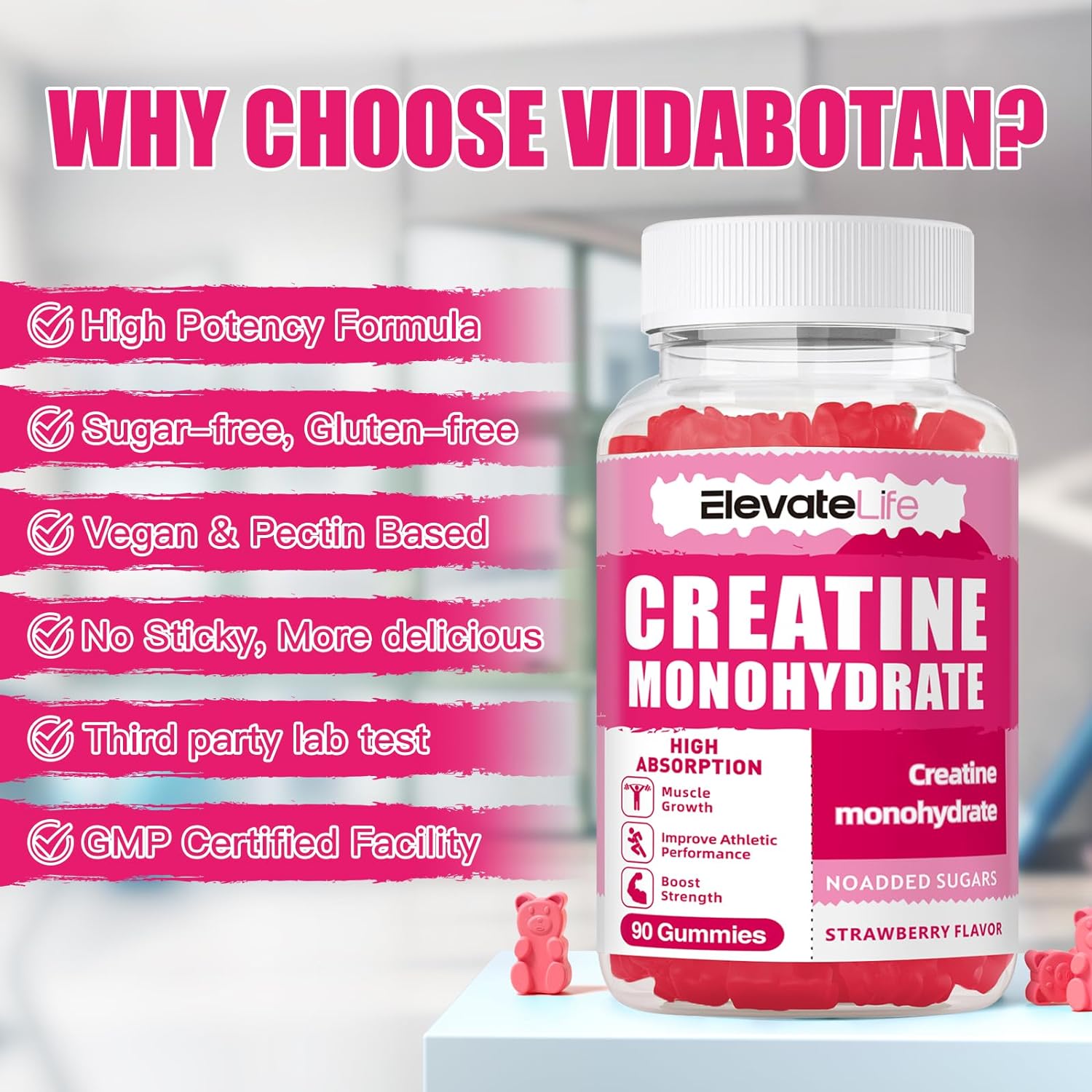 Elevatelife Creatine Monohydrate Gummies 5000Mg For Men & Women, Chewables Creatine Monohydrate For Muscle Strength, Muscle Builder, Energy Boost, Pre-Workout Supplement-180 Blueberry Gummies : Health & Household