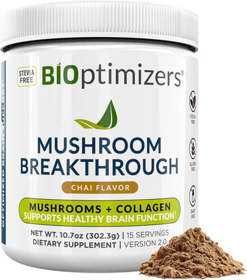 Bioptimizers Mushroom Coffee Alternative – Salted Caramel Drink – Lion’S Mane, Chaga, Reishi + Collagen Peptides For Focus, Energy & Gut Health – Adaptogenic Mushrooms & Mct Powder – 30 Servings