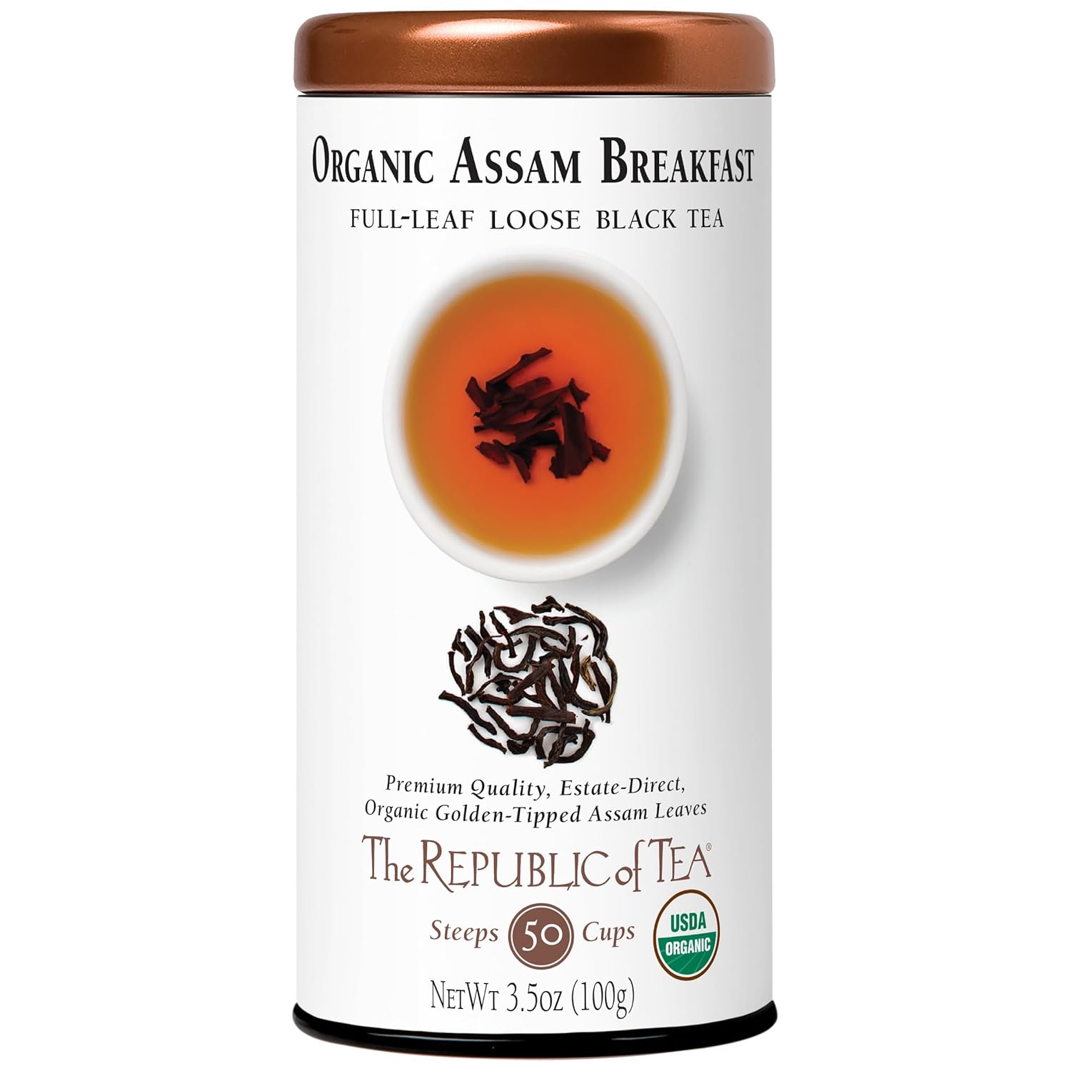 The Republic Of Tea Organic Assam Breakfast Black Full-Leaf Loose Tea | 3.5 Oz Tin | Steeps 50 Cups