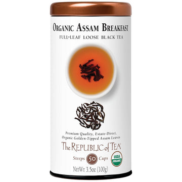 The Republic Of Tea Organic Assam Breakfast Black Full-Leaf Loose Tea | 3.5 Oz Tin | Steeps 50 Cups