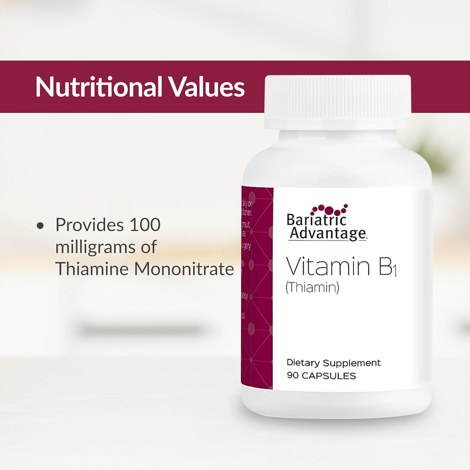 Bariatric Advantage Vitamin B1 Thiamin - 100 Mg Thiamin Mononitrate - Easy Digest - Designed For Bariatric Patients - Supports Energy Production* - 90 Count : Health & Household
