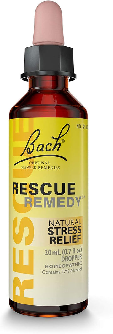 Bach Rescue Remedy Dropper 20Ml, Natural Stress Relief, Homeopathic Flower Essence, Vegan, Gluten & Sugar-Free, Non-Habit Forming