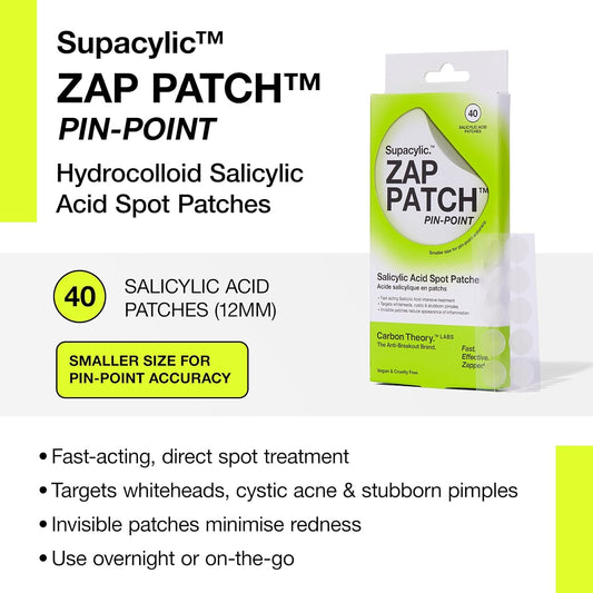 Carbon Theory Supacylic Pin Point Zap Patch - 40 X Invisible Pimple Patches - Spot Patches - Whitehead Remover And Blemish Patches - Vegan Spot Treatment