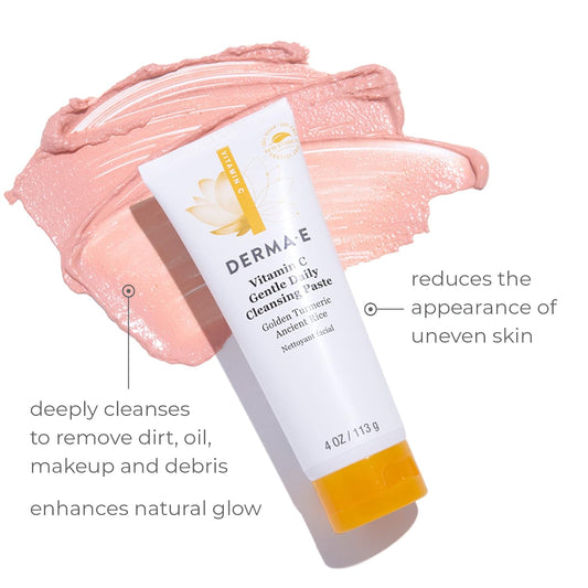 Derma E Vitamin C Gentle Daily Cleansing Paste – Vitamin C Face Mask Or Cleanser With Turmeric - Facial Mask Brightens & Clarifies, 4.0 Oz