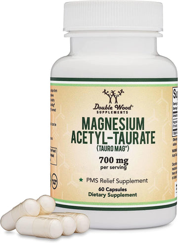 Magnesium Acetyl-Taurate (Ata Mg, Tauromag) Novel And Patented Form Of Magnesium For Pms And Cramp Relief (60 Capsules, 350Mg) Pms Relief Magnesium Supplement By Double Wood Supplements