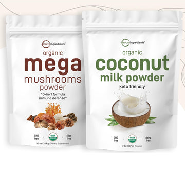 Micro Ingredients Coconut Milk Powder 2Lbs & Mega Mushroom Powder 10Oz Bundle 2 Pack | Plant Based Creamer | 10 In 1 Mushroom Complex