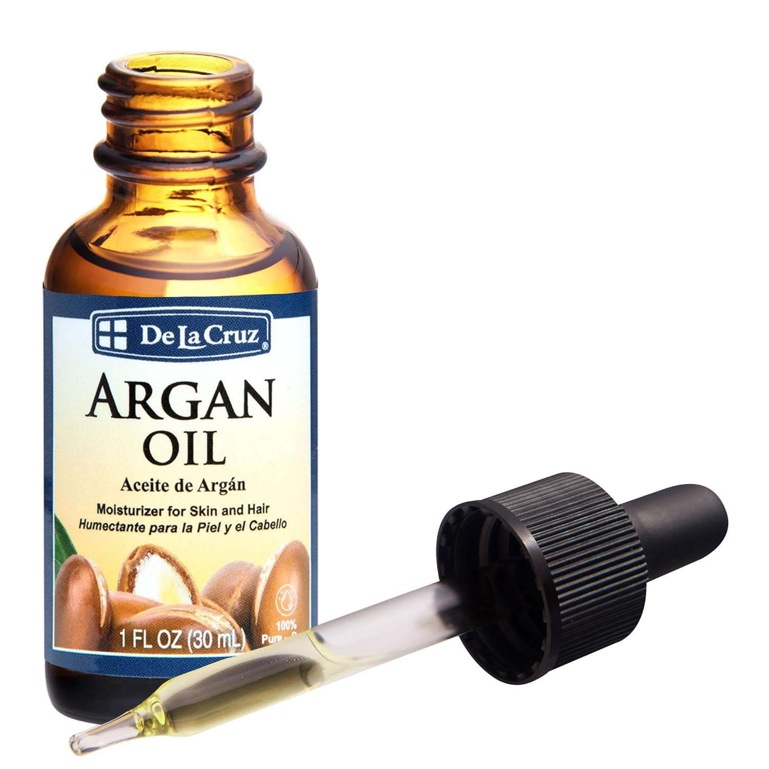 De La Cruz 100% Argan Oil Of Morocco - Pure Cold-Pressed Virgin Moroccan Argan Oil For Hair And Skin - 1 Fl Oz