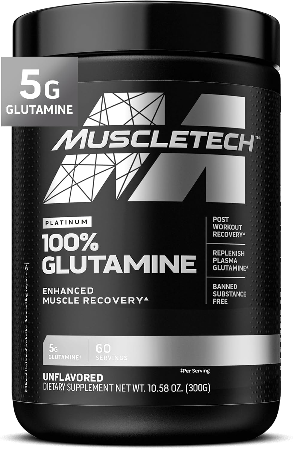 Muscletech 100% L-Glutamine Powder For Enhanced Muscle Recovery - Pure L Glutamine Muscle Growth Builder & Energy Boosting Nutritional Supplement For Men & Women - Unflavored, 60 Servings : Health & Household