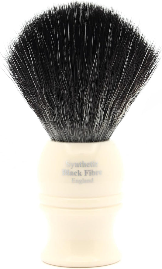 Edwin Jagger 1Ej337Syn Classic Black Synthetic Fibre Eco-Friendly Vegan Exfoliating Shaving Brush For Shaving Cream Or Shaving Soap For Men And Women (Imitation Ivory), Medium