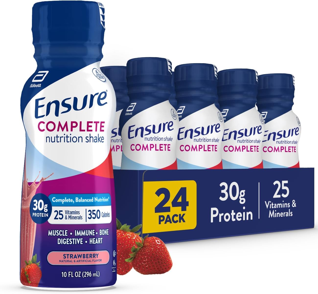 Ensure Complete Nutrition Shake, 30G Of Protein, Meal Replacement Shake, With Nutrients For Immune Health, Strawberry, 10 Fl Oz (Pack Of 24)