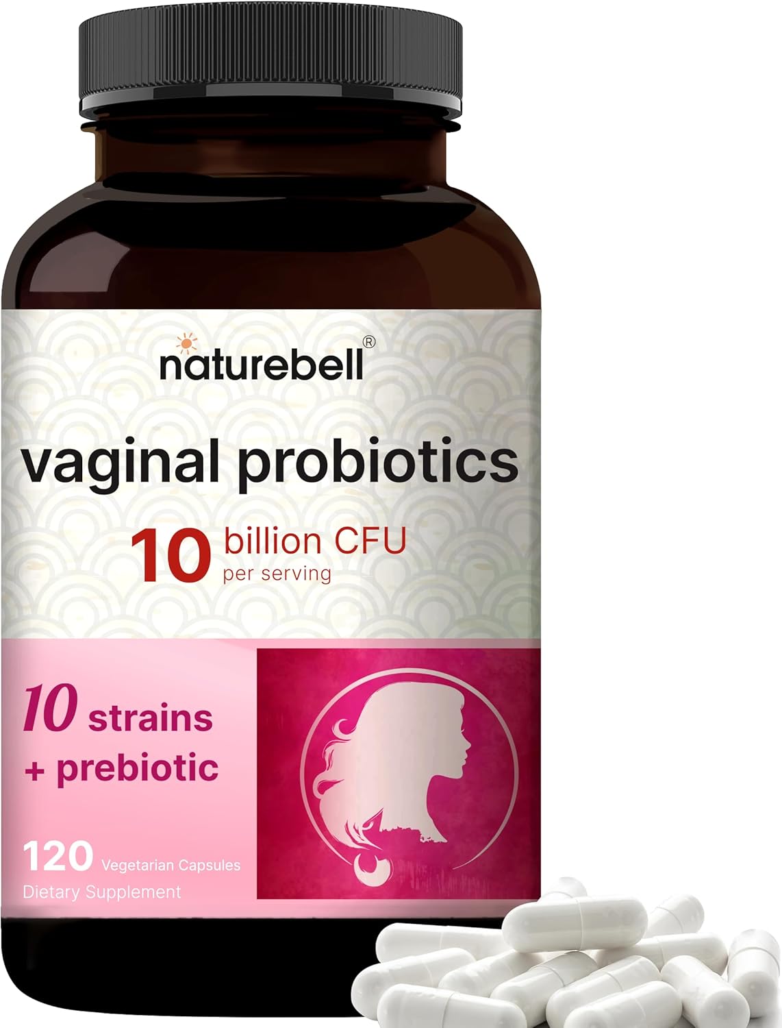 Naturebell Vaginal Probiotics 10 Billion Cfu Per Serving, 120 Veggie Capsules | 10 Strains With Prebiotics From Fos – Vaginal Health Supplement – Supports Odor, Flora, & Ph Balance For Women