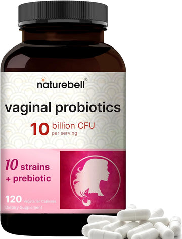 Naturebell Vaginal Probiotics 10 Billion Cfu Per Serving, 120 Veggie Capsules | 10 Strains With Prebiotics From Fos – Vaginal Health Supplement – Supports Odor, Flora, & Ph Balance For Women