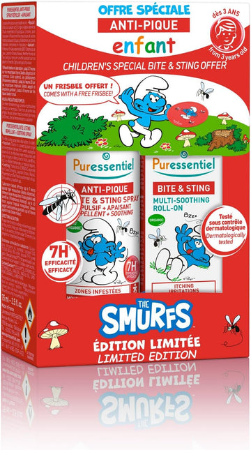 Puressentiel - Child Repellent + Soothing Duo The Smurfs – Mosquito, Insect, Fly And Tick Repellent - Proven 7-Hour Efficacy – Gentle & Hydrating