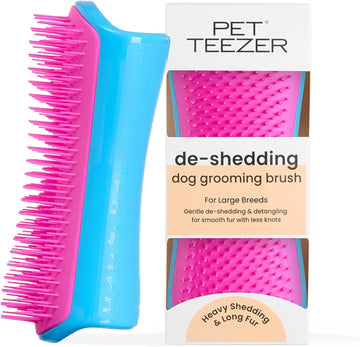 Tangle Teezer Large Pet Teezer De-Shedding Grooming Brush - For Dry Hair Or Bath - The Perfect Deshedding Brush For Dogs - Purple & Grey