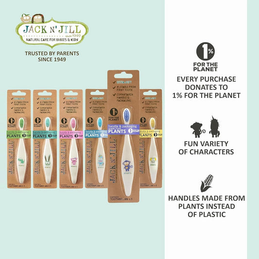 Jack N' Jill Kids Toothbrush Elephant - Toddler Cornstarch Toothbrush Also Suitable For Kids And Babies, Extra Soft Bristles, Packaging & Ergonomic Handle Made From Plants (Corn), 1 Pack