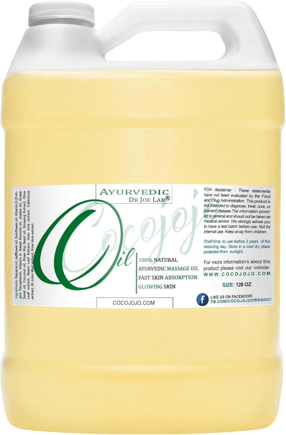 Cocojojo Herbal Ayurvedic Oil for Massage, Hair Oil, for Skin, Body Oil - Indian Ayurvedic Hair Oil, Pure, Natural Ayurveda Massage Oil - Moisturizing & Nourishing Ayurvedic Brahmi Oil 1 Gallon