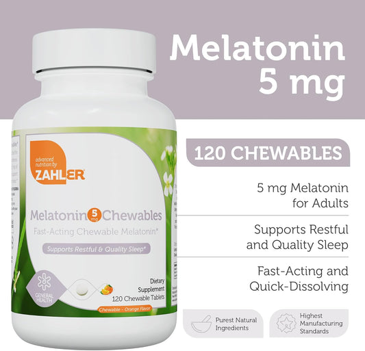 Zahler Melatonin 5Mg Tablets - Fast-Acting Chewable Melatonin 5 Mg Tablets - Delicious Orange Flavor - Supports Restful And Quality Sleep - Kosher Non Gmo Made In Usa Dietary Supplement, 120 Count