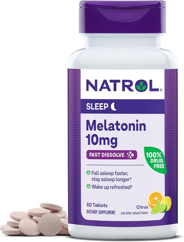 Natrol Fast Dissolve Melatonin 10 Mg, Dietary Supplement For Restful Sleep, Fast-Dissolve Tablets For Adults, 60 Citrus-Flavored Melatonin Tablets, 60 Day Supply