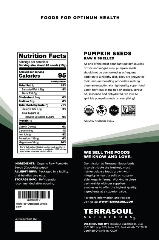 Terrasoul Superfoods Organic Pumpkin Seeds, 2 Lbs - Premium Quality, Shelled, Raw, Unsalted