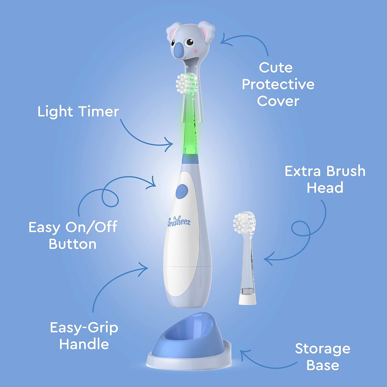 Brusheez Little Toddlers Sonic Toothbrush - Safe & Gentle Toothbrush for Ages 1-3 with Built-in, Light-Up 2-Minute Timer, Extra Brush Head, & Storage Base for First-Time Brushers (Kiwi The Koala) : Health & Household