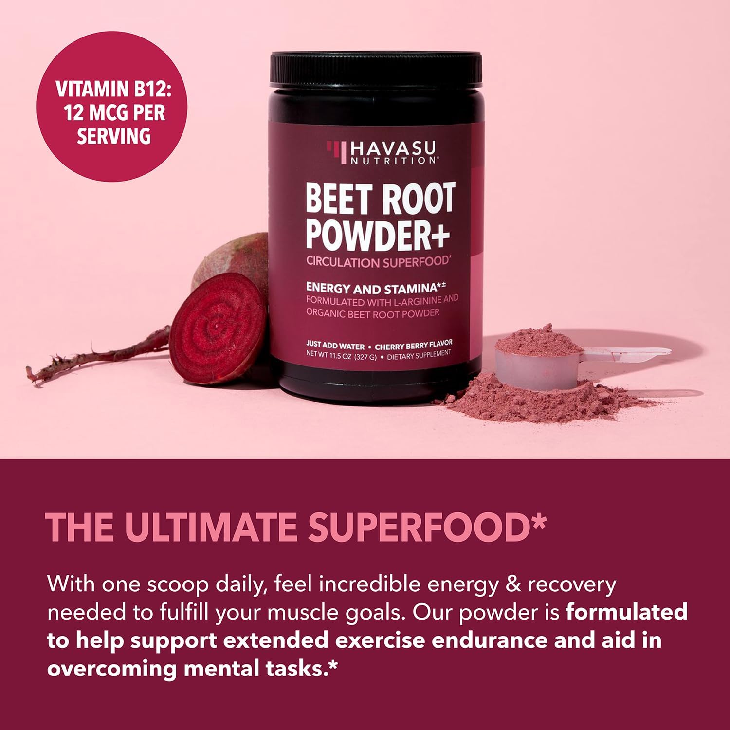 Organic Beet Root Powder with L Arginine and BCAA | Beet Root Powder Organic Post Workout Recovery Drink | Healthy Energy & Endurance Support | Just Add to Water | 1 Month Supply Cherry Berry Flavor : Health & Household