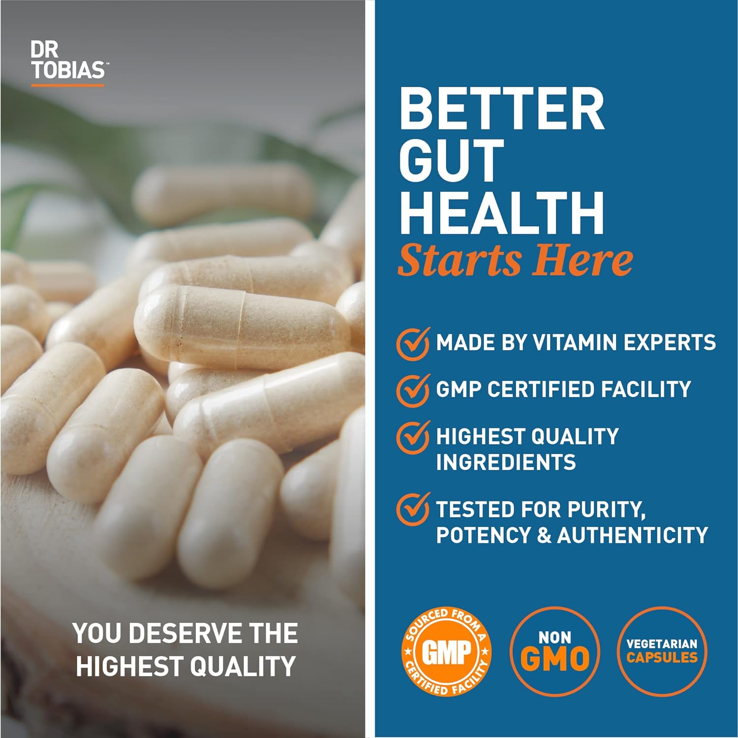 Dr. Tobias Deep Immune Probiotics & Prebiotics, 4.4 Billion CFU Probiotics for Women & Men, Supports Digestive Health, Gut Immune Function, Nutrient Absorption, 60 Capsules, 30 Servings : Health & Household