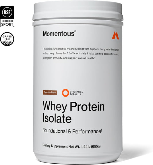 Momentous Essential Grass-Fed Whey Protein Powder - 20 G Whey Isolate Protein - Nsf Certified For Sport® - Gluten-Free - 25 Servings For Essential Everyday Use - Unflavored