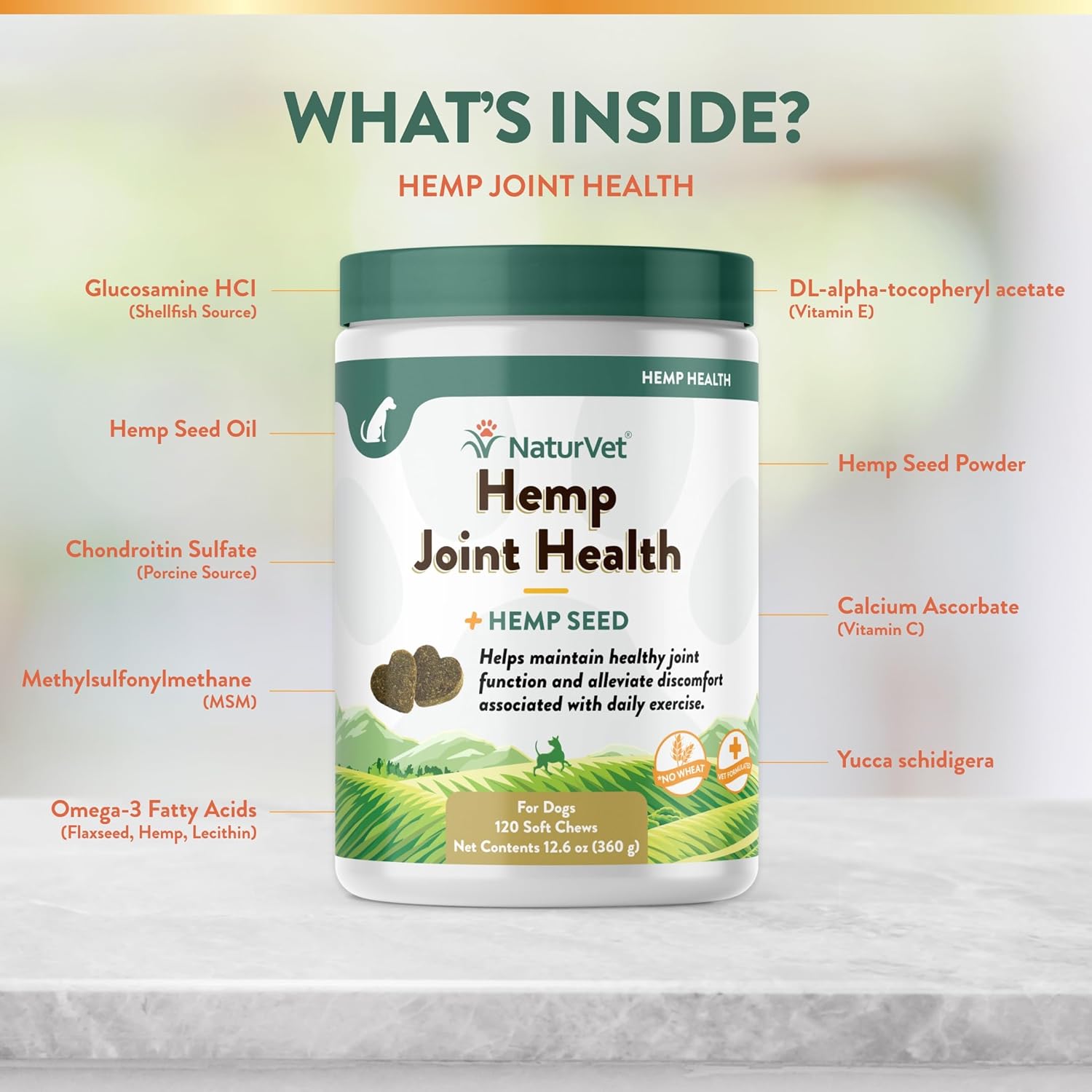 NaturVet – Hemp Joint Health For Dogs - Plus Hemp Seed | Supports Overall Joint Health | Enhanced with Glucosamine, MSM, Chondroitin & Antioxidants | 120 Soft Chews : Pet Supplies