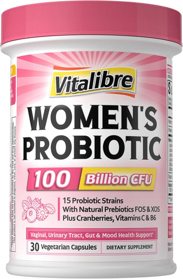 Probiotics For Women 100 Billion Cfu 15 Strains, Daily Probiotic & Prebiotic Supplement With Organic Cranberry To Support Vaginal, Digestive, Immune Health, Shelf Stable, 30 Vegan Capsules