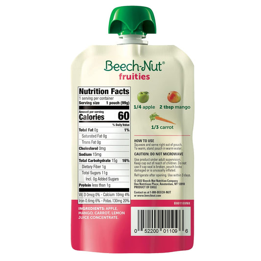 Beech-Nut Baby Food Pouches, Apple Mango Carrot Fruit Puree, 3.5 oz (18 Pack)