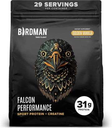 Falcon Performance Vegan Protein Powder, 31G Protein, 5G Creatine, 5G Bcaa, Probiotics, Electrolytes, Pre Workout, Low Carb, Sugar Free & Dairy Free, Plant Based Vanilla Protein -19 Servings