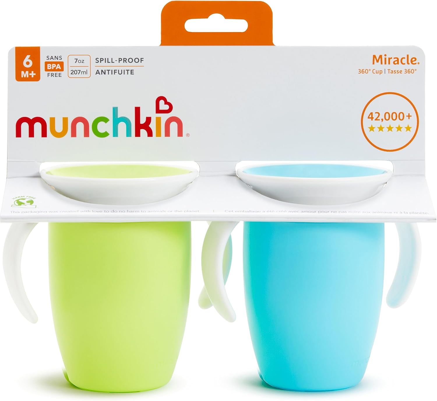 Munchkin® Miracle® 360 Trainer Sippy Cup with Handles, Spill Proof, 7 Ounce, 2 Pack, Green/Blue : Baby