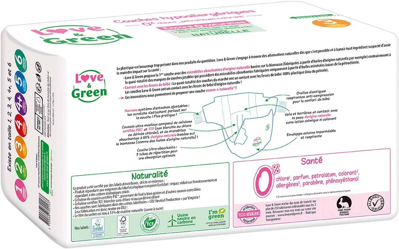 Love & Green Ecological Nappies, 1 Pack Of 52 Nappies