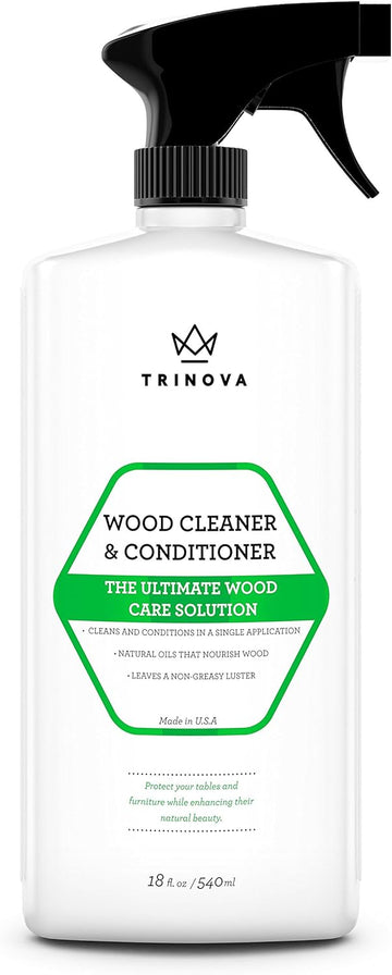 Trinova Wood Cleaner, Conditioner, Wax & Polish - Spray for Furniture & Cabinets - Removes Stains & Restores Shine - Wax & Oil Polisher - Works on Stained & Unfinished Surfaces - 18 fl oz