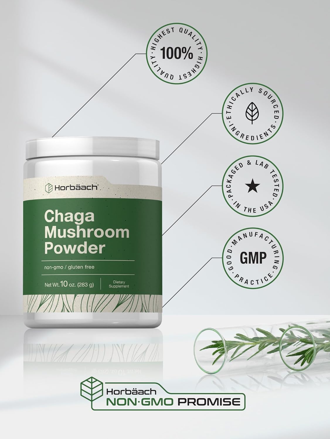 Horbäach Chaga Mushroom Powder | 10 Ounce | Vegan, Non-GMO & Gluten Free Supplement : Health & Household