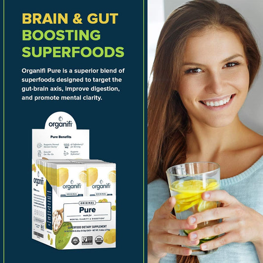 Organifi: Pure Smart Packs - Organic Brain And Immunity Support - Revitalizes Daily Mental Focus - Lemon Flavor, 3 Pack