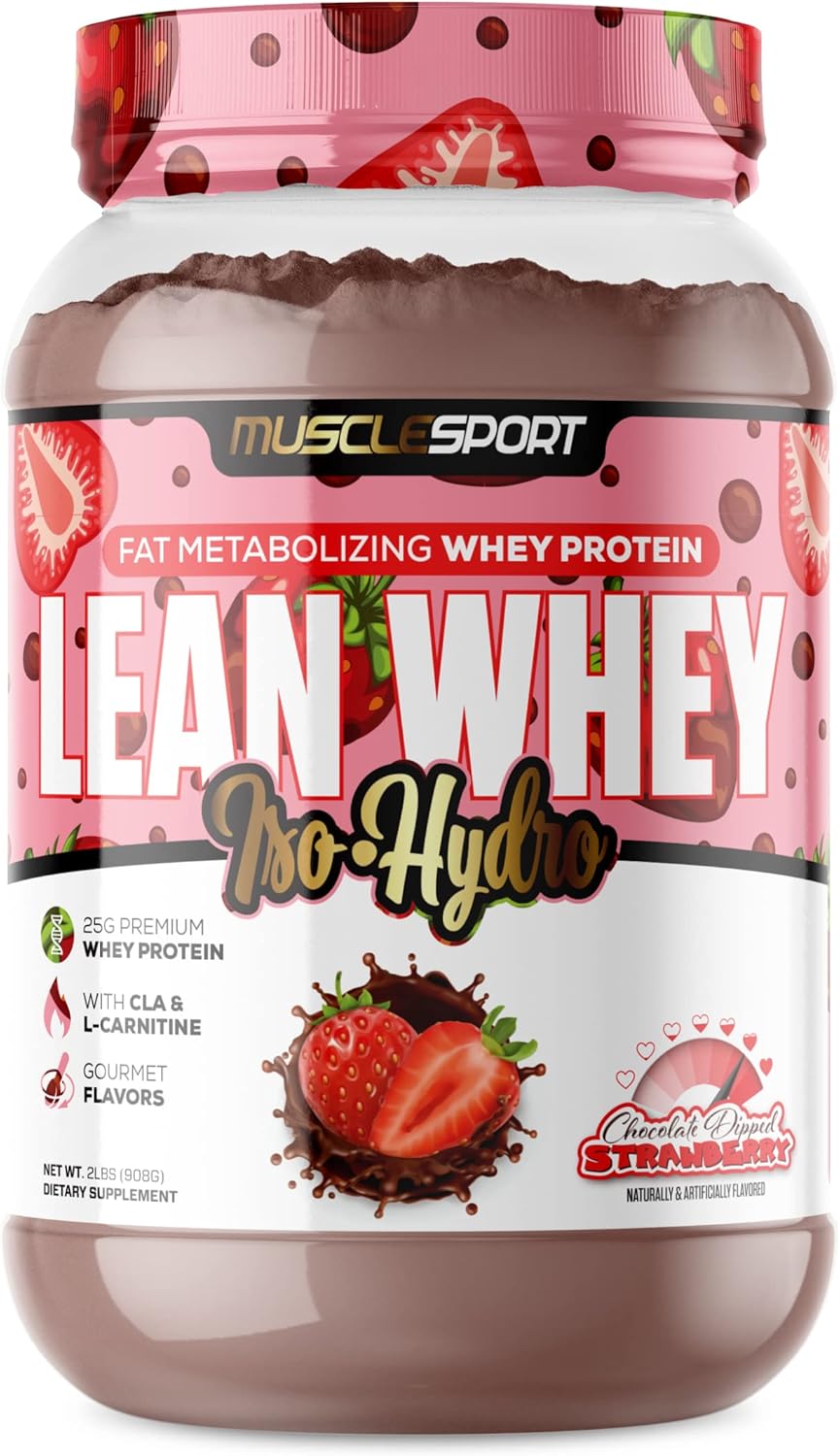 Musclesport Lean Whey Revolution™, Whey Protein Isolate With Hydrolyzed Whey - Low Calorie, Low Carb, Low Fat, Incredible Flavors - 25G Protein Per Scoop (2Lb, Chocolate Dipped Strawberry)