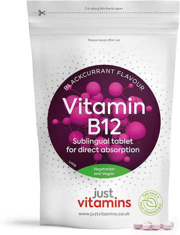 Vitamin B12 High Strength 1000mcg, x180 Blackcurrant Flavoured Chewable Tablets (6 Month Supply) Vegan Sublingual Cyanocobalamin VIT B12 Supplement, Energy, Metabolism, Tiredness & Fatigue, UK Made