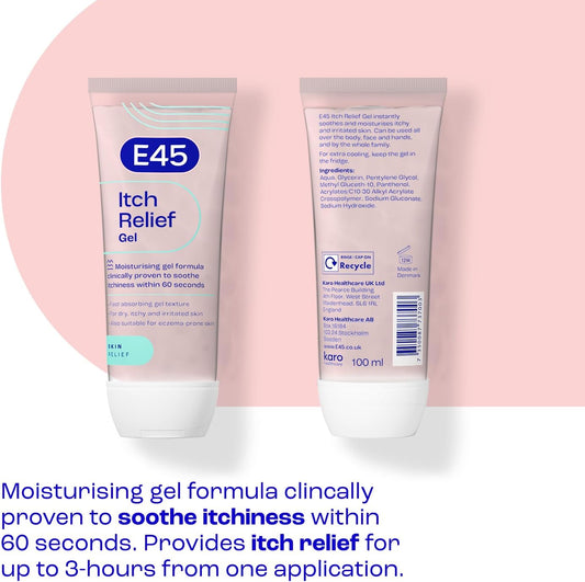 E45 Itch Relief Gel 100Ml – Face And Body Gel For Dry Skin - Itchy Skin And Irritated Skin - Cooling Gel To Soothe Itchy Skin - Perfume-Free