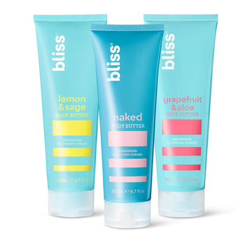 Bliss Intense Moisture Trio: Lemon And Sage Body Butter, Naked Body Butter Unscented, Grapefruit And Aloe Body Butter - Maximum Moisture Cream