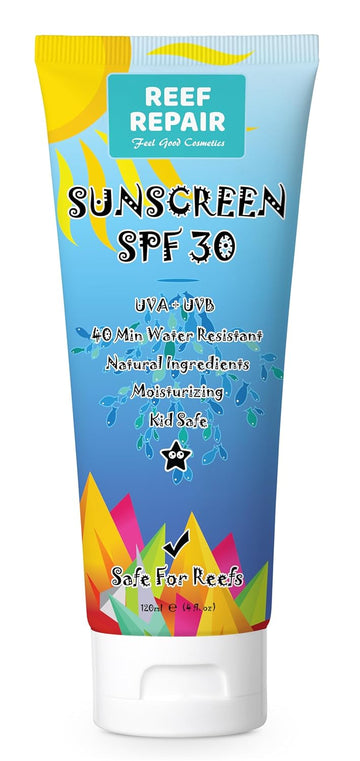 Reef Safe Sunscreen SPF 30+ All Natural, Water Resistant, Moisturizing, Biodegradable, Broad Spectrum UVA/UVB Coral Friendly Mineral Suncream from Reef Repair 4 fl. Oz