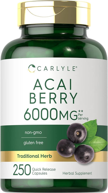 Carlyle Acai Berry Capsules 6000mg | 250 Count | Non-GMO & Gluten Free Acai Berry Extract