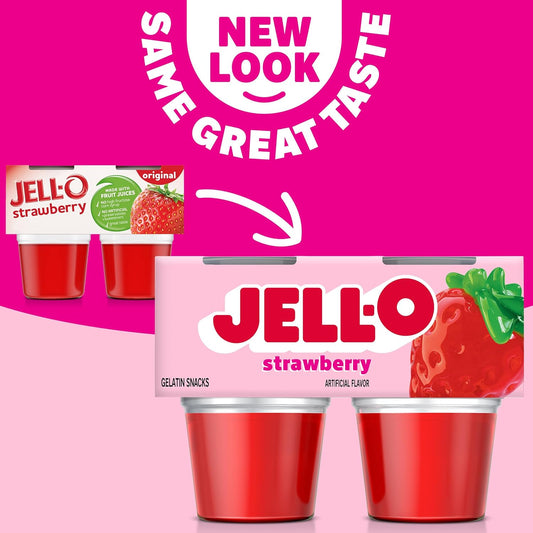 Jell-O Original Strawberry Refrigerated Red Jello Cups Gelatin Snack (4 Ct Cups)