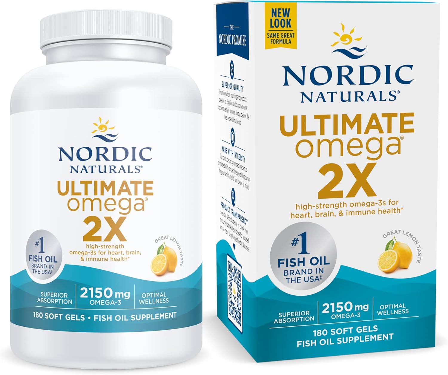 Nordic Naturals Ultimate Omega 2X, Lemon avor - 180 Soft Gels - 2150 mg Omega-3 - High-Potency Omega-3 Fish Oil with EPA & DHA - Promotes Brain & Heart Health - Non-GMO - 90 Servings