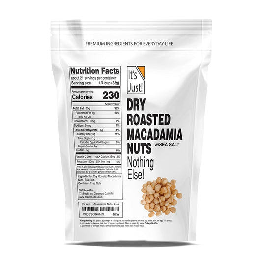 It'S Just - Hawaiian Macadamia Nuts (1.5Lbs), Small Batch Dry Roasted In Usa, Lightly Salted, Keto Friendly, Resealable Bag, 24Oz